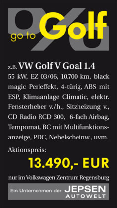 Volkswagen Zentrum Regensburg: Anzeige "go to Golf"